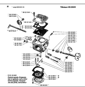 Carburetor Details Diagram and Parts List for 288 19911400001-19933600000 Husqvarna Chainsaw