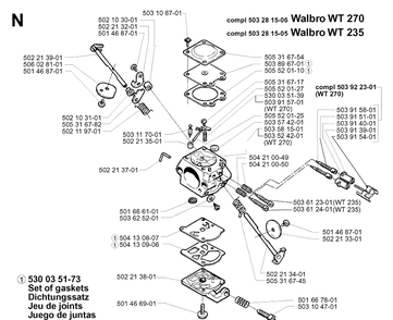 Carburetor Details Diagram and Parts List for 225L 19970500001-20004000000 Husqvarna Edger