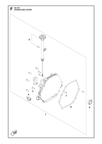 Crankcase Cover Diagram and Parts List for HH301 598609801, 598609802, 598609803 Husqvarna Engine