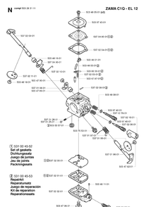 Carburetor Details Diagram and Parts List for 325P 20021800001-20042299999 Husqvarna Pole Saw