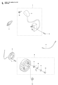 Ignition System Diagram and Parts List for 345RX 20103600001-20144899999 Husqvarna Brush Cutter