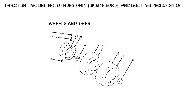 Wheels And Tires Diagram and Parts List for GTH260TWIN (96041004500, 960410045)(2007-02) Husqvarna Lawn Tractor
