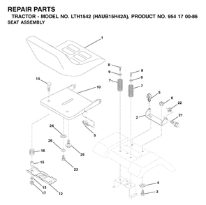 Seat Diagram and Parts List for LTH1542 (954170086-A)(2003-01) Husqvarna Lawn Tractor