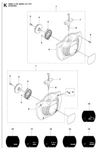 Starter Diagram and Parts List for 345RX 20103600001-20144899999 Husqvarna Brush Cutter