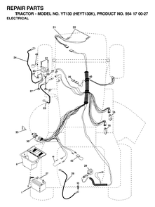 Electrical Diagram and Parts List for YT130 (954170027-K)(2000-03) Husqvarna Lawn Tractor