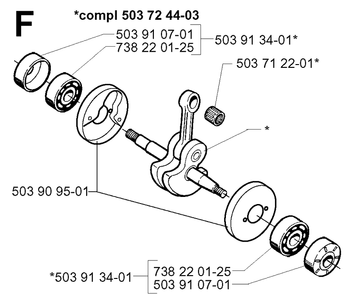 Crankshaft Diagram and Parts List for 225L 19970500001-20004000000 Husqvarna Edger
