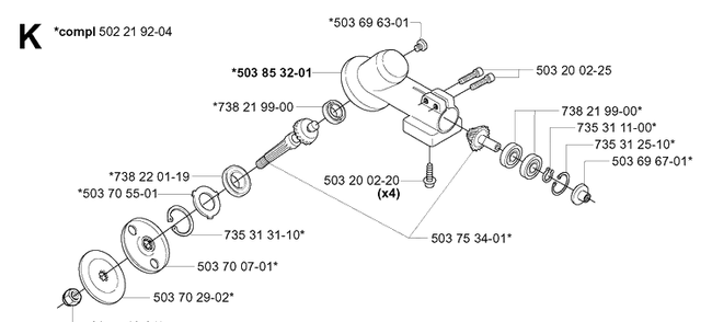 Bevel Gear Diagram and Parts List for 227L 2000-10 Husqvarna Trimmer