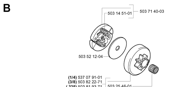 Clutch Diagram and Parts List for 339XP 20034000001-20040100000 Husqvarna Chainsaw