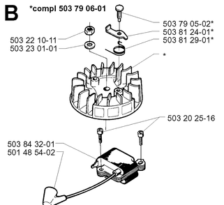 Ignition System Diagram and Parts List for 225HBV 20000100001-Current Husqvarna Leaf Blower / Vacuum