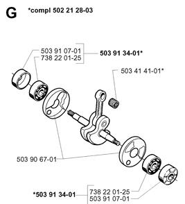 Crankshaft Diagram and Parts List for 235P 19970500001-Current Husqvarna Pole Saw
