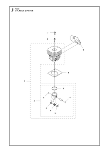 Cylinder Piston Diagram and Parts List for 122C 966712701 Husqvarna Edger