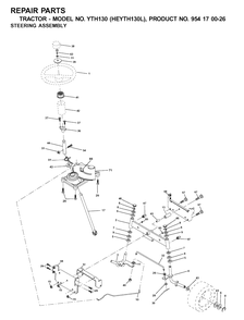 Steering Diagram and Parts List for YTH130 (954170026-L)(2001-09) Husqvarna Lawn Tractor