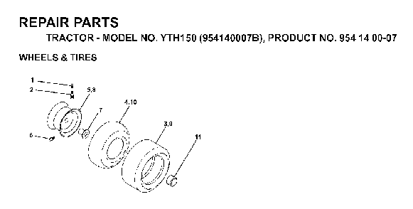 Wheels And Tires Diagram and Parts List for YTH150 (954140007B, 954140007)(1997-01) Husqvarna Lawn Tractor