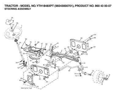 Steering Diagram and Parts List for YTH1848XP (96043000701)(2006-03) Husqvarna Lawn Tractor