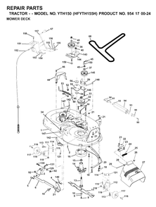 Mower Deck / Cutting Deck Diagram and Parts List for YTH150 (954170024-H)(2001-03) Husqvarna Lawn Tractor