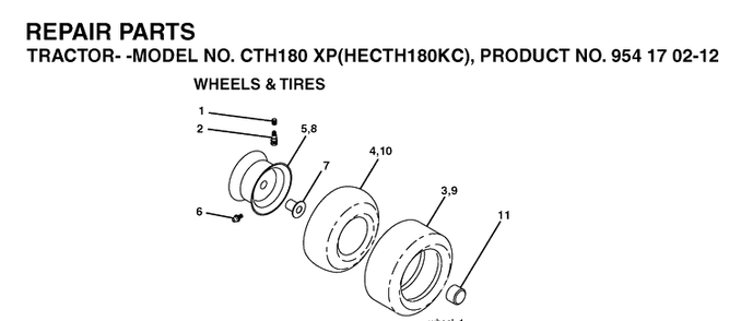 Wheels And Tires Diagram and Parts List for CTH180XP (HECTH180KC)(2004-01) Husqvarna Lawn Tractor