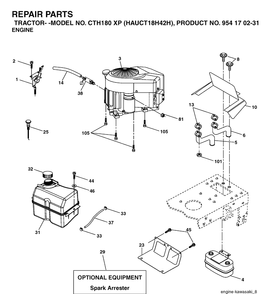 Engine Diagram and Parts List for CTH180XP (HAUCT18H42H)(2005-05) Husqvarna Lawn Tractor