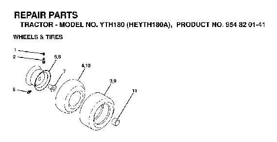Wheels And Tires Diagram and Parts List for YTH180 (HEYTH180A, 954820141)(1998-12) Husqvarna Lawn Tractor