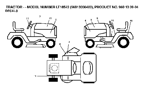 Decals Diagram and Parts List for LT18542 (96013000400)(2006-03) Husqvarna Lawn Tractor