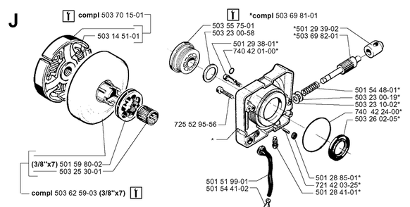 Clutch And Oil Pump Diagram and Parts List for 281 20000600001-20014000000 Husqvarna Chainsaw