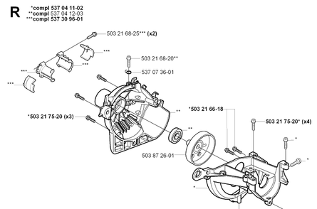 Crankcase Diagram and Parts List for 323R 20051800001-20061400000 Husqvarna Brush Cutter