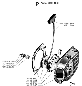 Starter Diagram and Parts List for 265RX 19991000001-20012600000 Husqvarna Brush Cutter