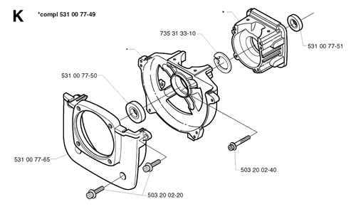 Crankcase Diagram and Parts List for 142R 20001900001 & Above Husqvarna Trimmer