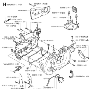 Crankcase Diagram and Parts List for 346XP 20012200001-20032200000 Husqvarna Chainsaw