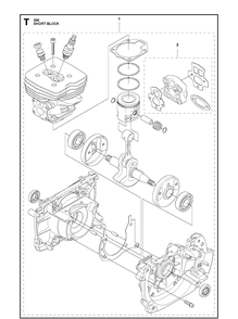 Short Block 2 Diagram and Parts List for 355FX  Husqvarna Brush Cutter