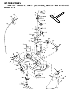 Mower Deck / Cutting Deck Diagram and Parts List for LTH151 (HELTH151C)(2004-09) Husqvarna Lawn Tractor