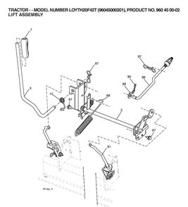 Mower Lift / Deck Lift Diagram and Parts List for LOYTH20F42T (96045000201)(2006) Husqvarna Lawn Tractor