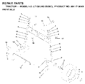 Front Axle Diagram and Parts List for LT125 (HE12536C, 954170001)(1996-01) Husqvarna Lawn Tractor
