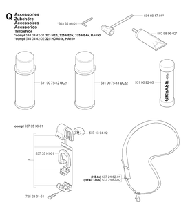 Accessories Diagram and Parts List for 323HE3 20090900001-Current Husqvarna Hedge Trimmer