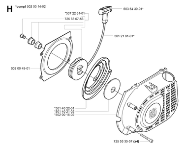 Starter Diagram and Parts List for 265RX  Husqvarna Brush Cutter