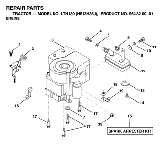 Engine And Cutting Equipment Diagram and Parts List for LTH130 (954820001-J)(2000-03) Husqvarna Lawn Tractor