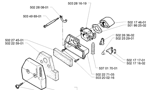 Filter/Carburetor Diagram and Parts List for 250R 1999-04 Husqvarna Brush Cutter