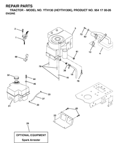 Engine And Cutting Equipment Diagram and Parts List for YTH130 (HEYTH130K)(2001-01) Husqvarna Lawn Tractor