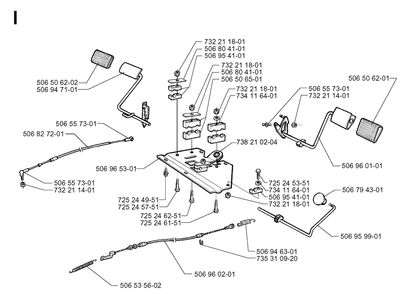 Pedals Diagram and Parts List for R13 1998-09 Husqvarna Lawn Tractor