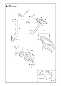 Ignition System Diagram and Parts List for 390XP-390XPG 390 XP W - 390 XP GW Husqvarna Chainsaw