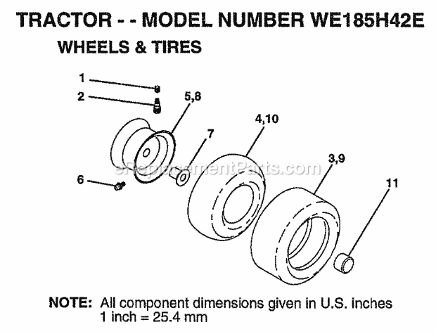 Wheels And Tires Diagram and Parts List for WE185H42E 1998 Husqvarna Lawn Tractor