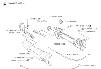 Handle And Controls 2 Diagram and Parts List for 326HE3 (X-SERIES)(20090900001-Current)(2009) Husqvarna Hedge Trimmer