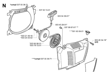 Starter 2 Diagram and Parts List for 385XP 20034000001-20051000000 Husqvarna Chainsaw
