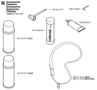 Accessories Diagram and Parts List for HA110 20050600001 - 20054000000 Husqvarna Trimmer