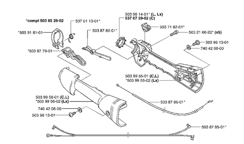 C/L/Lx Throttle Control Diagram and Parts List for 326L 2002-02 Husqvarna Trimmer