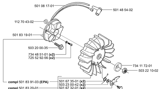 Ignition / Flywheel Diagram and Parts List for 265RX 2001-07 Husqvarna Brush Cutter