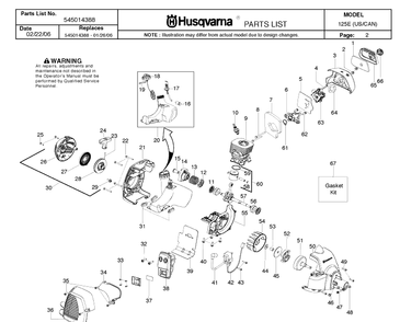 Engine Diagram and Parts List for 125E 20061100001-20082299999 Husqvarna Edger