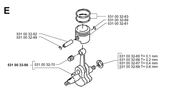 Piston And Crankshaft Diagram and Parts List for 141B 19974000001-20041399999 Husqvarna Leaf Blower / Vacuum
