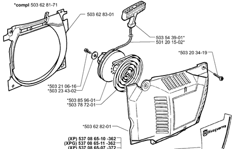 Starter Diagram and Parts List for 362EPA 1999-11 Husqvarna Chainsaw