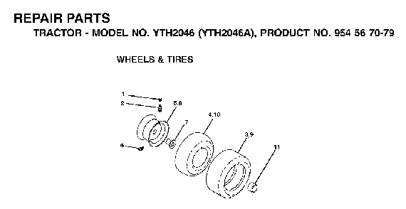 Wheels And Tires Diagram and Parts List for YTH2046A (954567079)(2000-11) Husqvarna Lawn Tractor