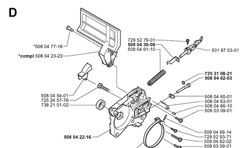 Chain Brake Diagram and Parts List for 316 20000600001-20030100000 Husqvarna Chainsaw